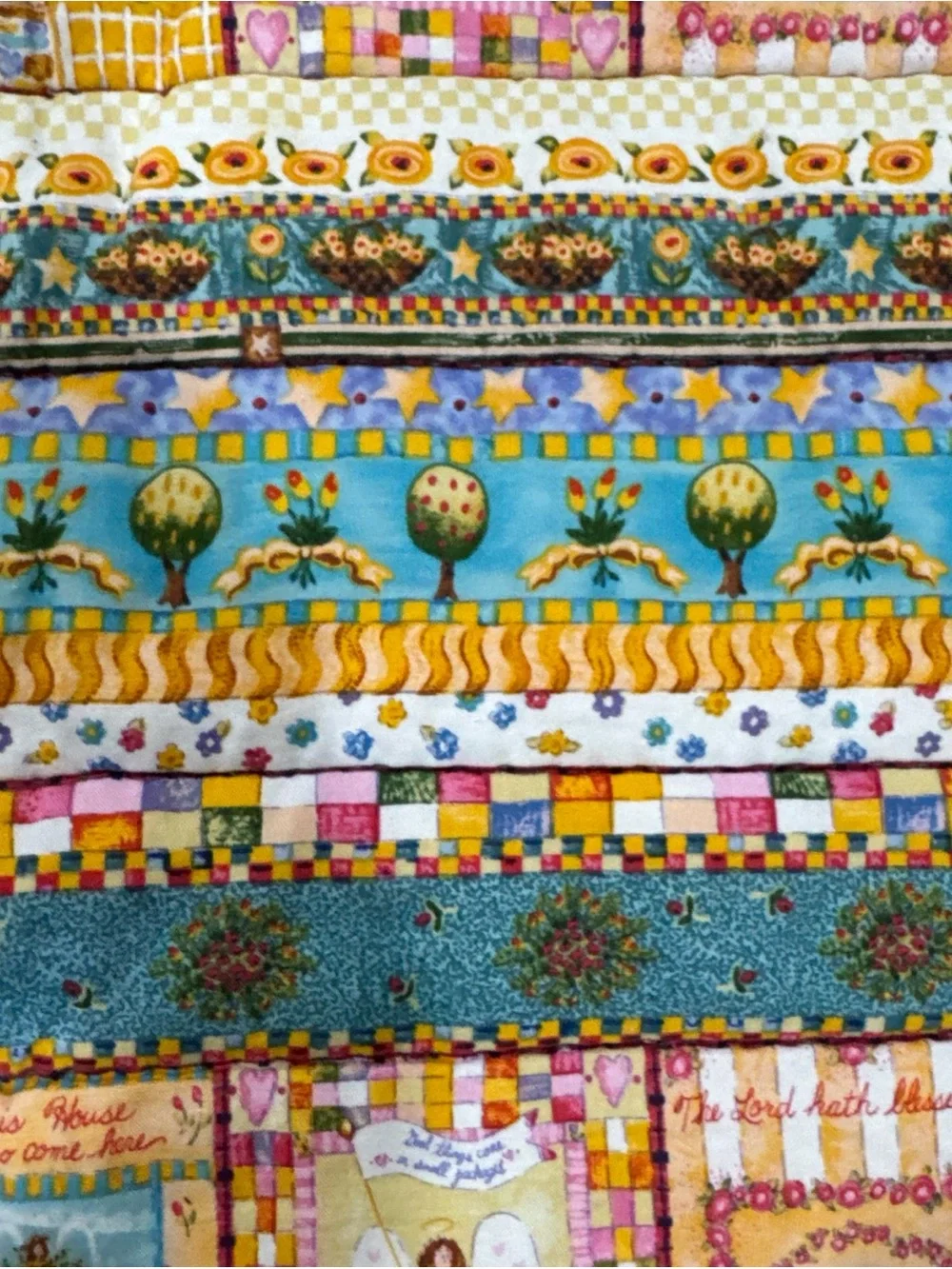 Hand Quilted Angel Baby Quilt Blue Handmade Crib Blanket  With Flannel Back